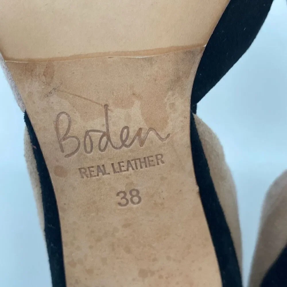 Boden Women's Henrietta Pointed Toe Suede Heels 3 Tone Black Beige Blush Size 38